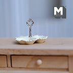 Miniature 3 Compartment Dish 1:12 Scale Dollhouse Kitchen Tri Section Scalloped Edge Tray Handle 13/16 inch tall (cream/silver) - E092