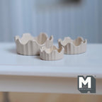1:12 scale miniature wavy edge bowls in beige, set of 3 in graduated sizes, shown on a white table