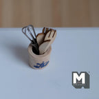 Miniature Wood Cooking Utensils and Wood Jar 1:12 Scale Dollhouse Kitchen Decor Set of 6 - A028