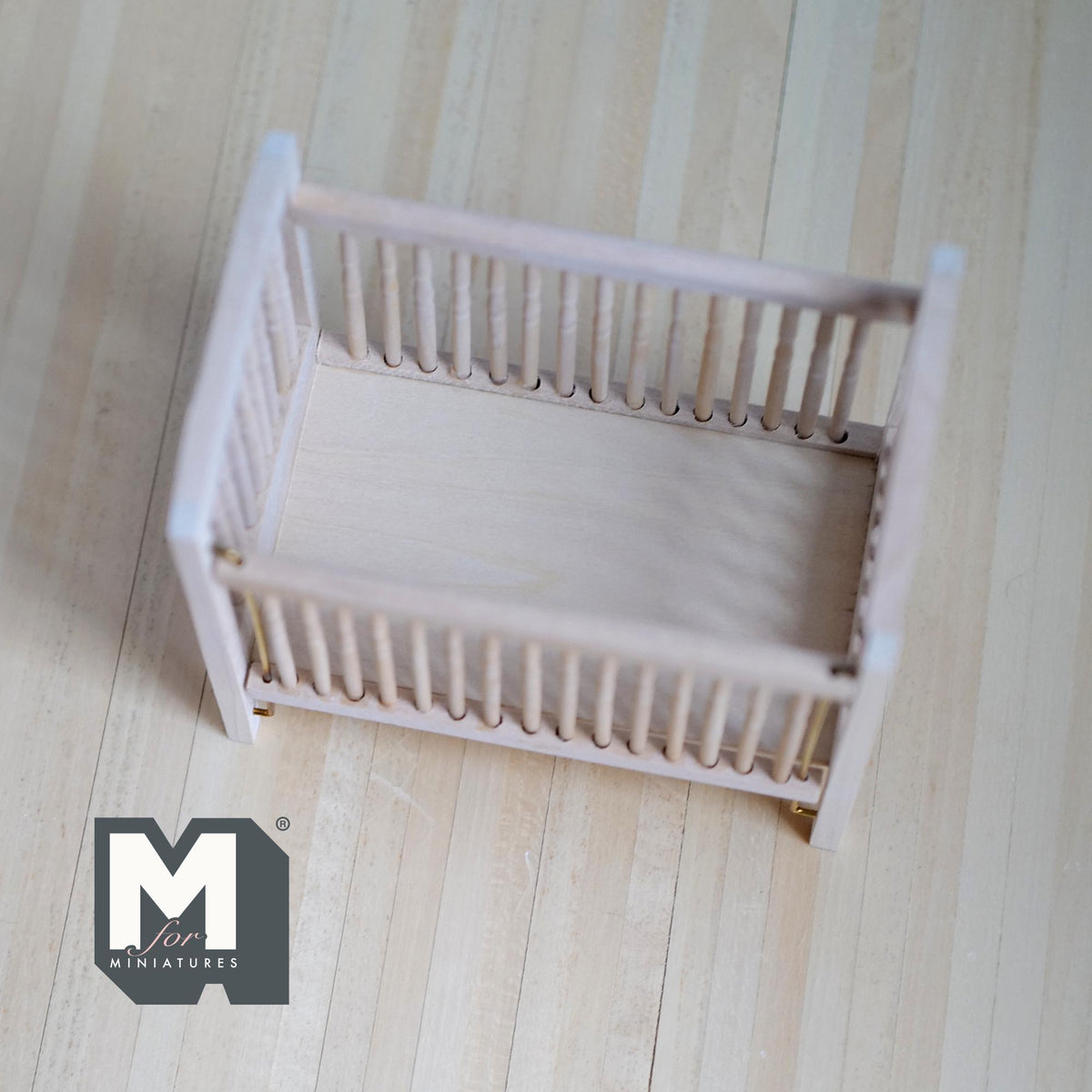 Dollhouse Drop-Side Baby Crib with Pad 1:12 Scale Miniature Wood Cot Unfinished 3-13/16 inch tall - J016