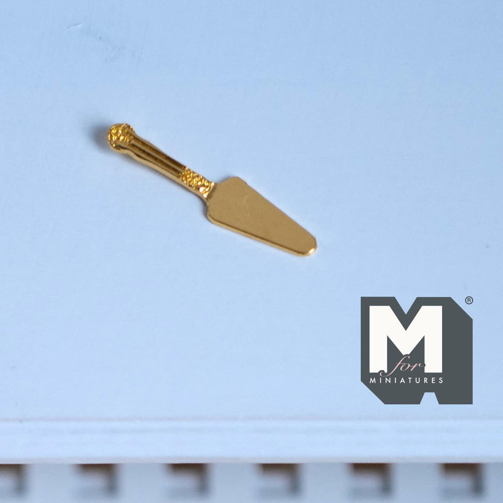 Miniature Gold Cake Server 1:12 Scale Dollhouse Kitchen Accessories 1-1/16 inch long  - F073