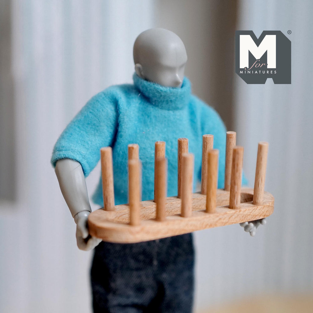 Miniature Wood Dish Rack Plate Holder 1:12 Scale Dollhouse Kitchen Accessories 2-5/16 inch long - D021