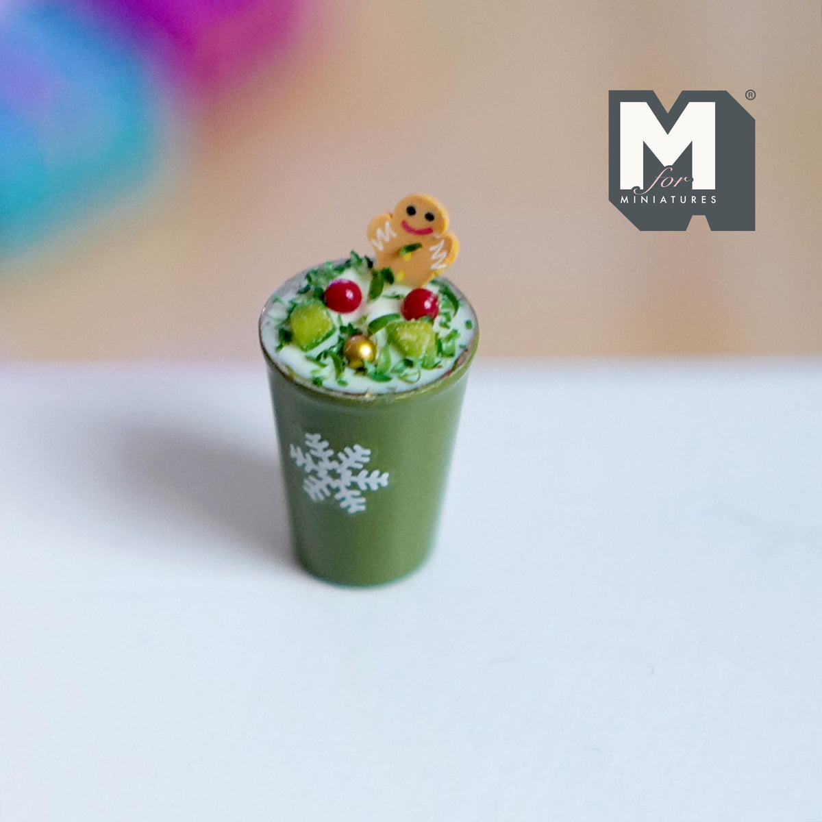 Miniature Christmas Themed Gingerbread Latte 1:12 Scale Large Size Holiday Drink 7/8 inch tall - E092