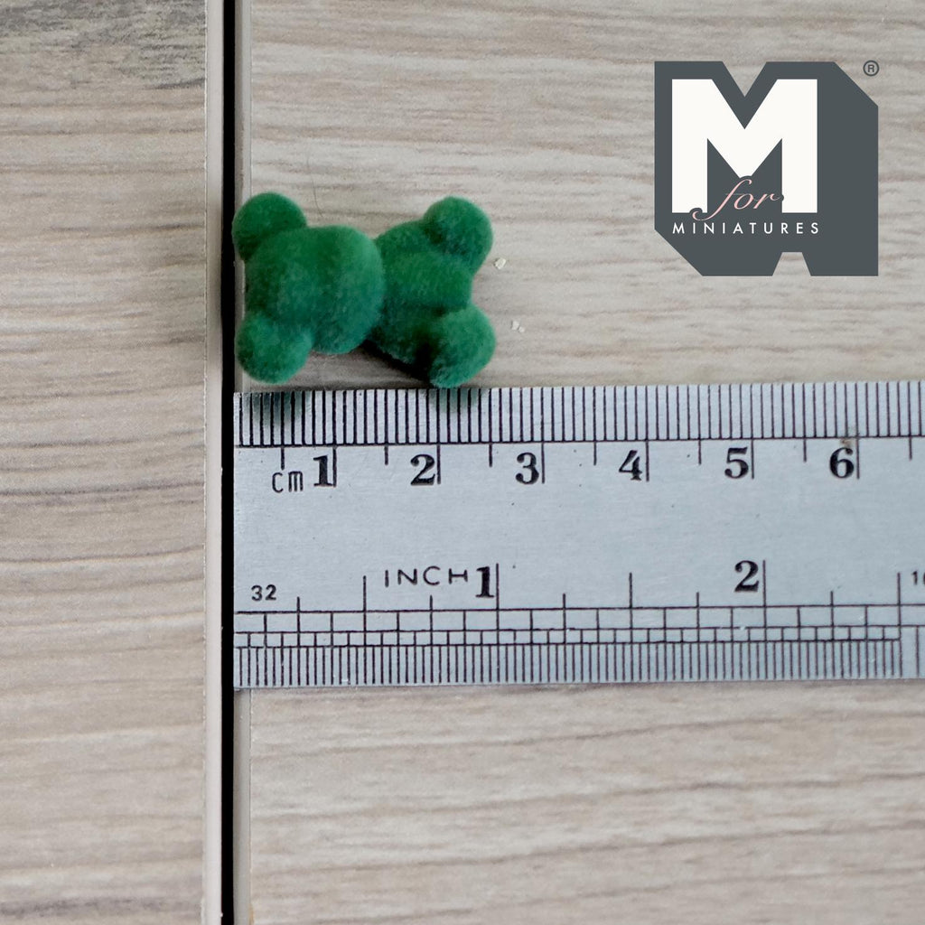 Dollhouse Miniature Bear Cub Doll 15/16 inch tall (flocked skin) (dark green) - G023