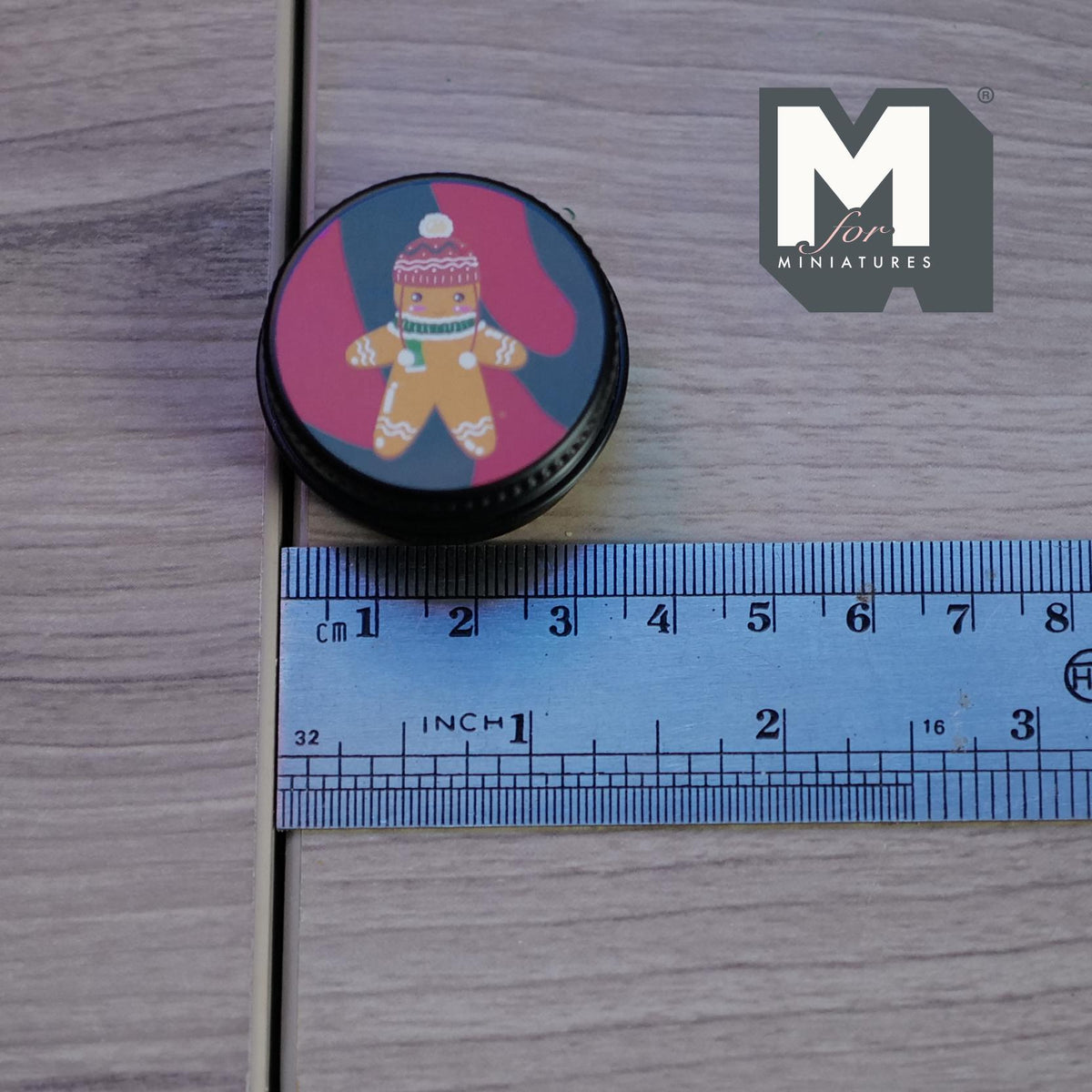 Dollhouse Miniature Christmas Gingerbread Man Tins 1:12 Scale Storage Container with Lid 1-1/2 inch dia. (black) - J014