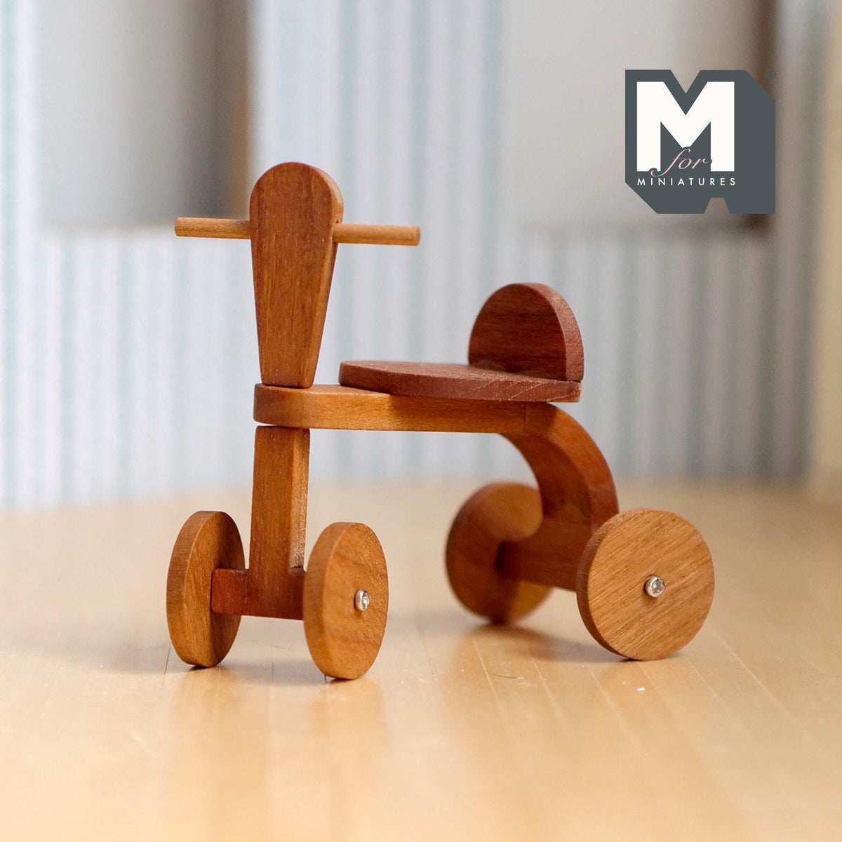Miniature Wooden Tricycle 1:12 Scale Large Size Vintage Style Nursery Decor 3-1/8 inch tall - K012