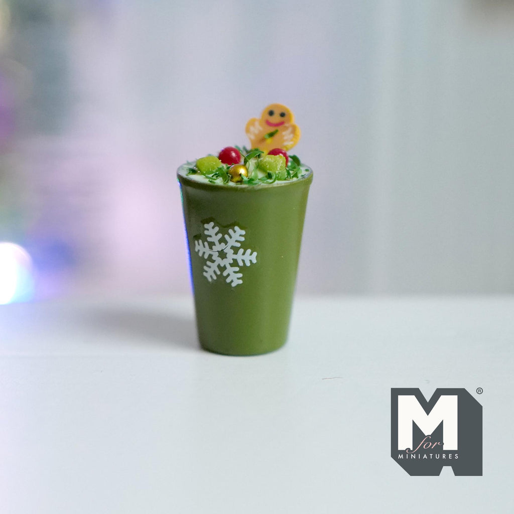 Miniature Christmas Themed Gingerbread Latte 1:12 Scale Large Size Holiday Drink 7/8 inch tall - E092
