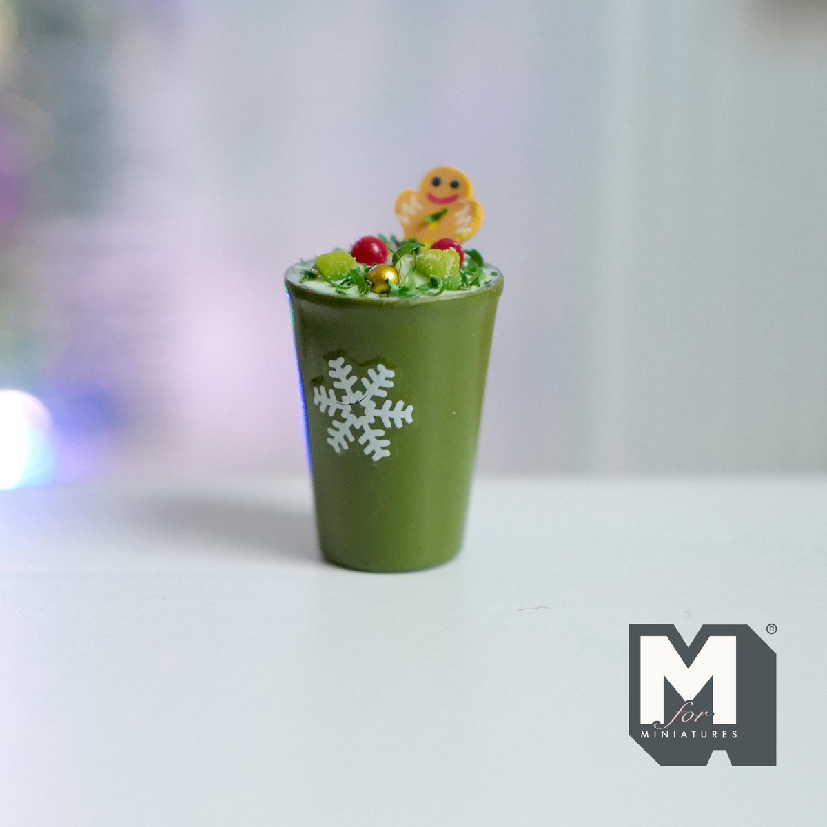 Miniature Christmas Themed Gingerbread Latte 1:12 Scale Large Size Holiday Drink 7/8 inch tall - E092