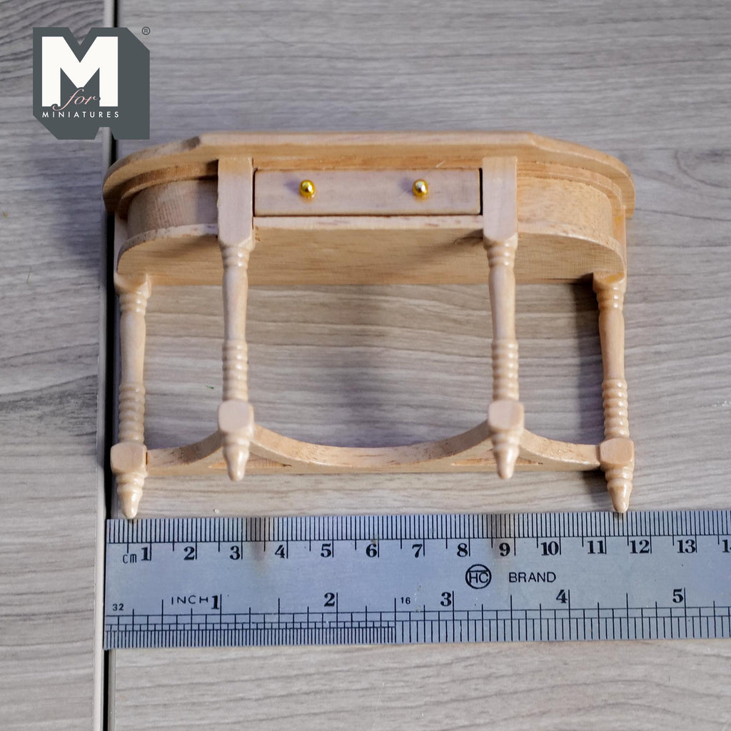 Miniature Stained Half Moon Table 1:12 Scale Dollhouse Foyer Furniture Table with Drawer Vanity Table Key Table 3 inch tall - H006