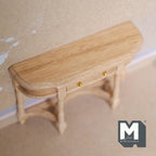 Miniature Stained Half Moon Table 1:12 Scale Dollhouse Foyer Furniture Table with Drawer Vanity Table Key Table 3 inch tall - H006