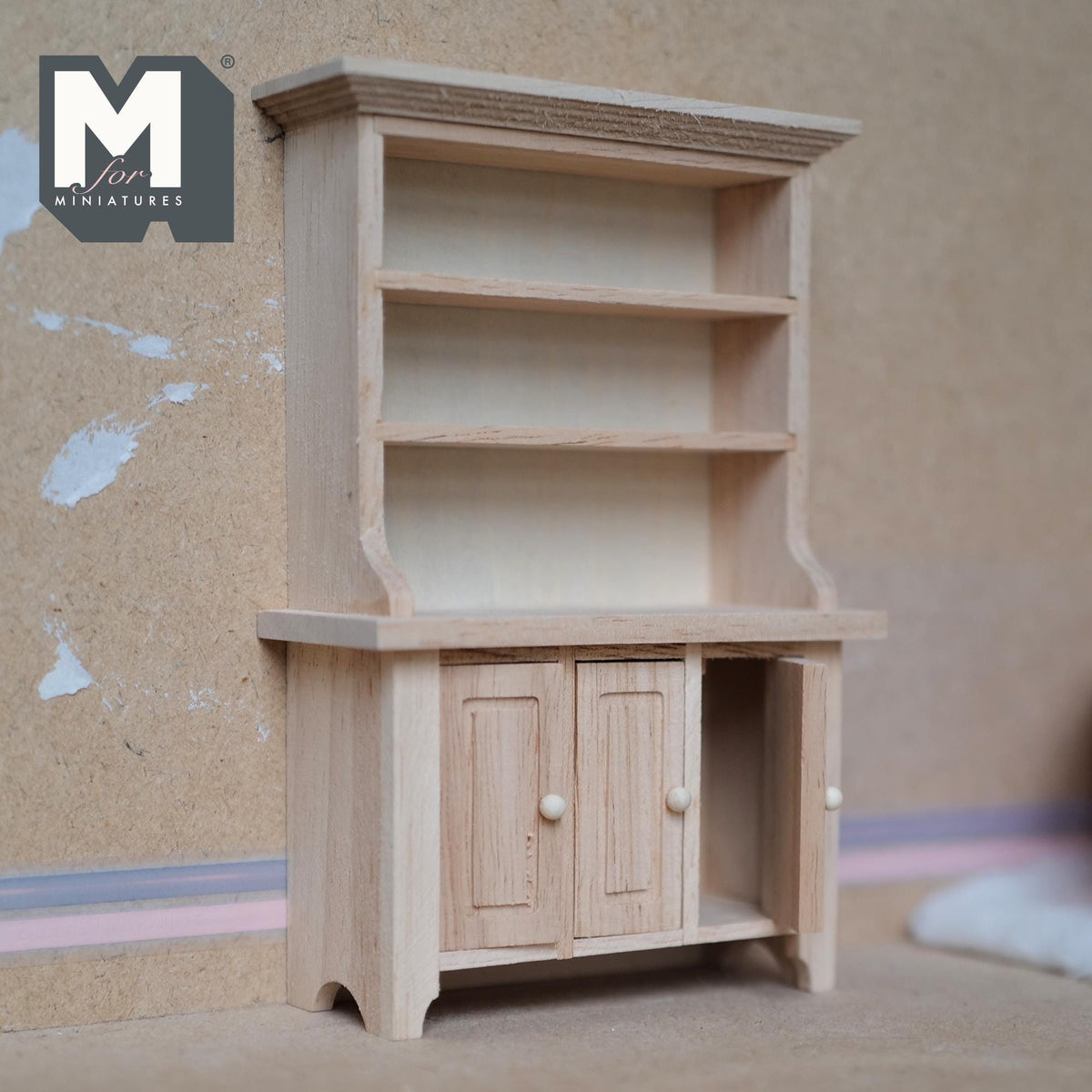 Unfinished Dollhouse Kitchen Cabinet Storage Shelves 1:12 Scale Miniature Dish Cabinet 3 Tier Shelves Bookshelves 5-13/16 inch tall - H005