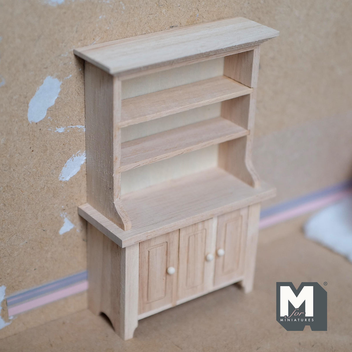 Unfinished Dollhouse Kitchen Cabinet Storage Shelves 1:12 Scale Miniature Dish Cabinet 3 Tier Shelves Bookshelves 5-13/16 inch tall - H005