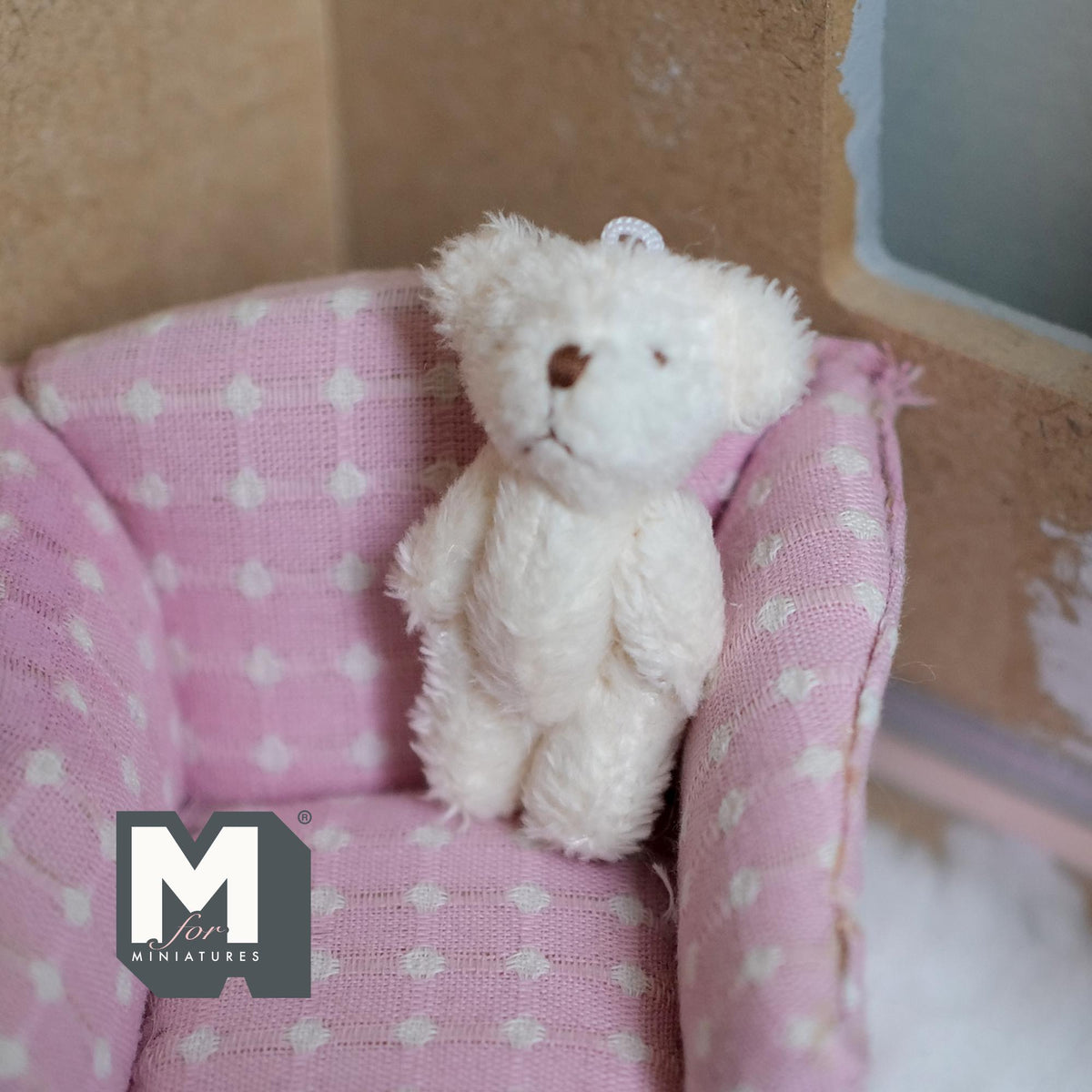 Miniature Plush Bear Doll 1:12 Scale Dollhouse Decoration 2 inch tall (white) - G029