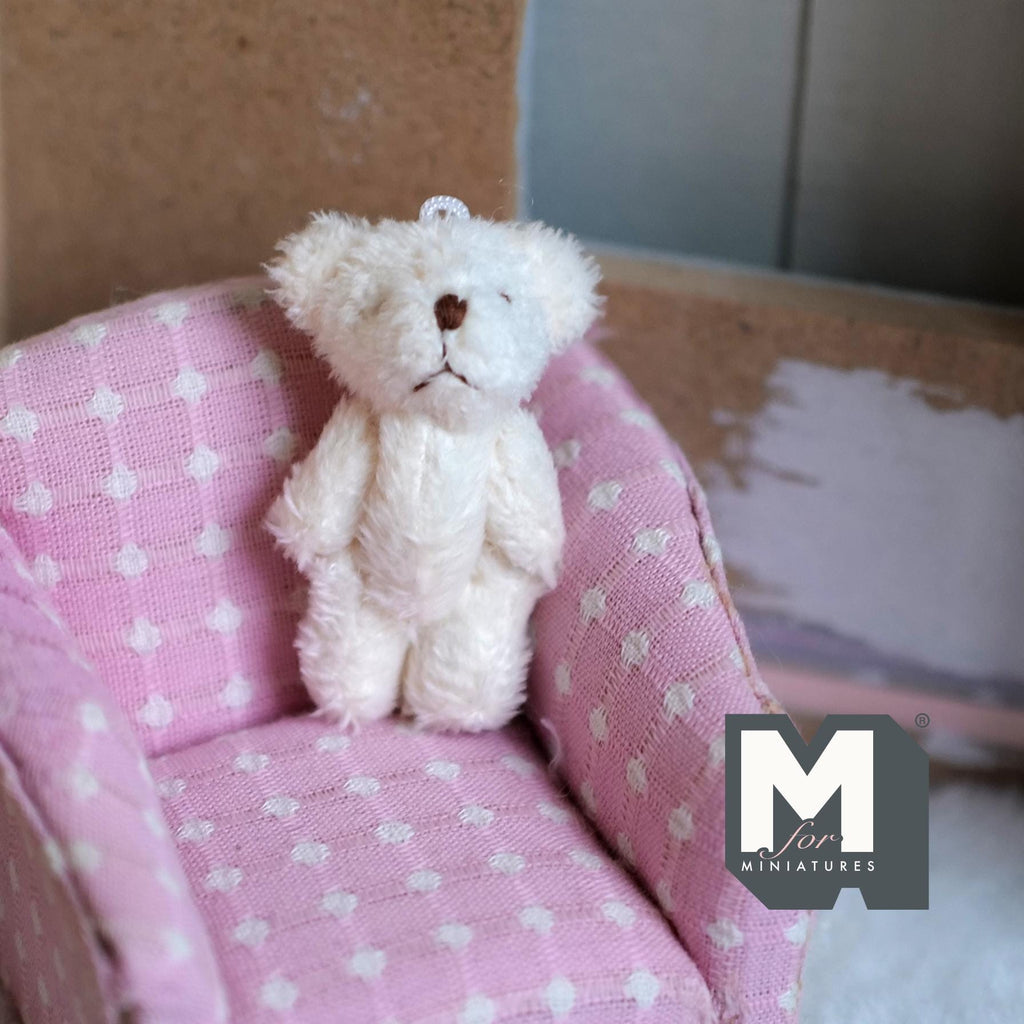 Miniature Plush Bear Doll 1:12 Scale Dollhouse Decoration 2 inch tall (white) - G029