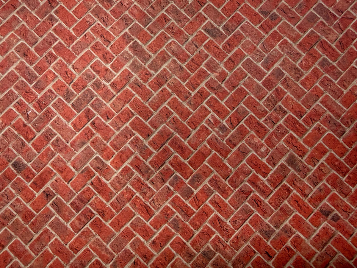 Miniature Red Embossed Herringbone Brick Paving Sheet, 15-15/16 x 11-5/8 inch, DIY Dollhouse Supply