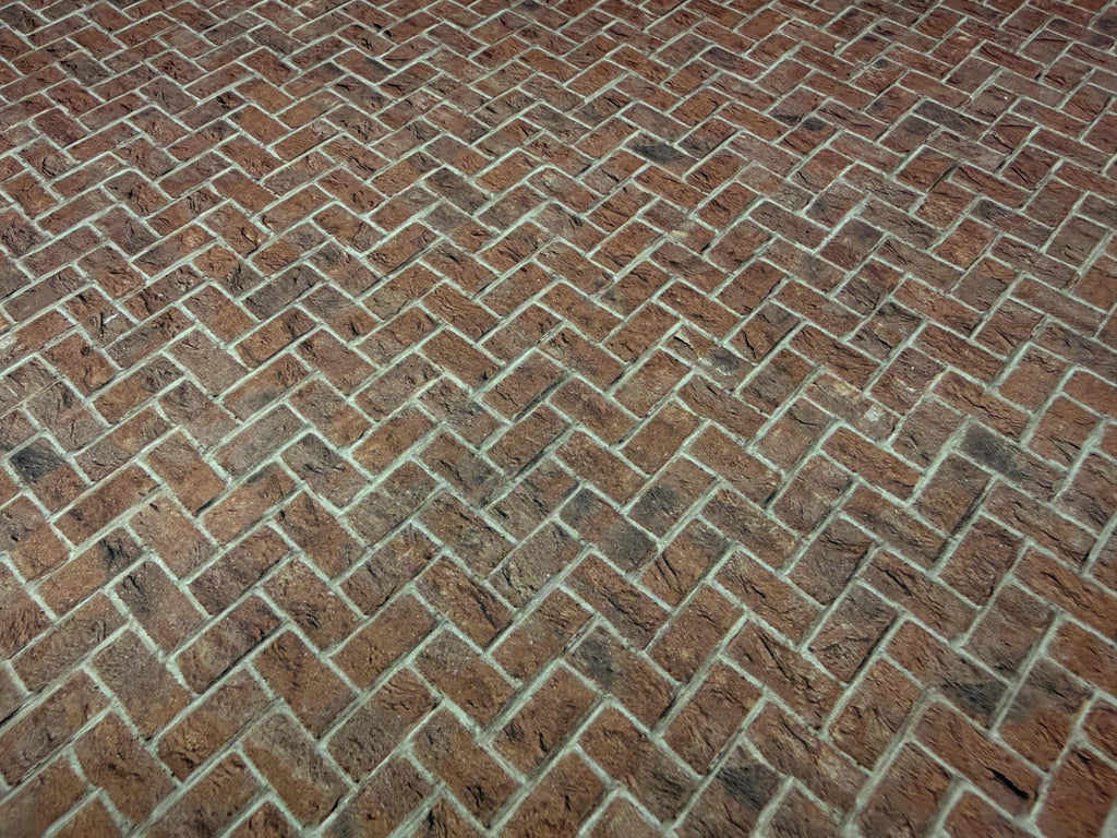Miniature Weathered Embossed Herringbone Brick Paving Sheet, 15-15/16 x 11-5/8 inch, DIY Dollhouse Supply