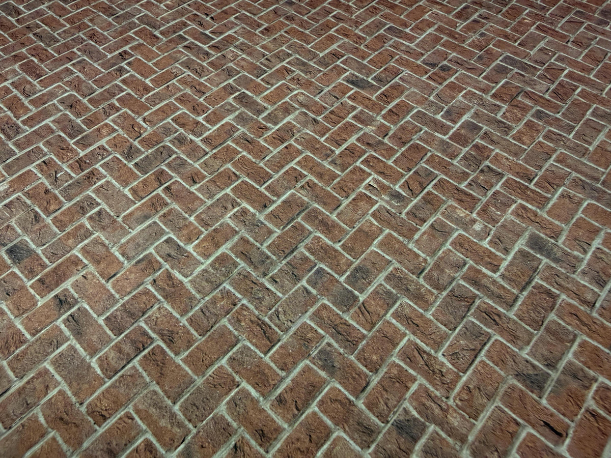 Miniature Weathered Embossed Herringbone Brick Paving Sheet, 15-15/16 x 11-5/8 inch, DIY Dollhouse Supply