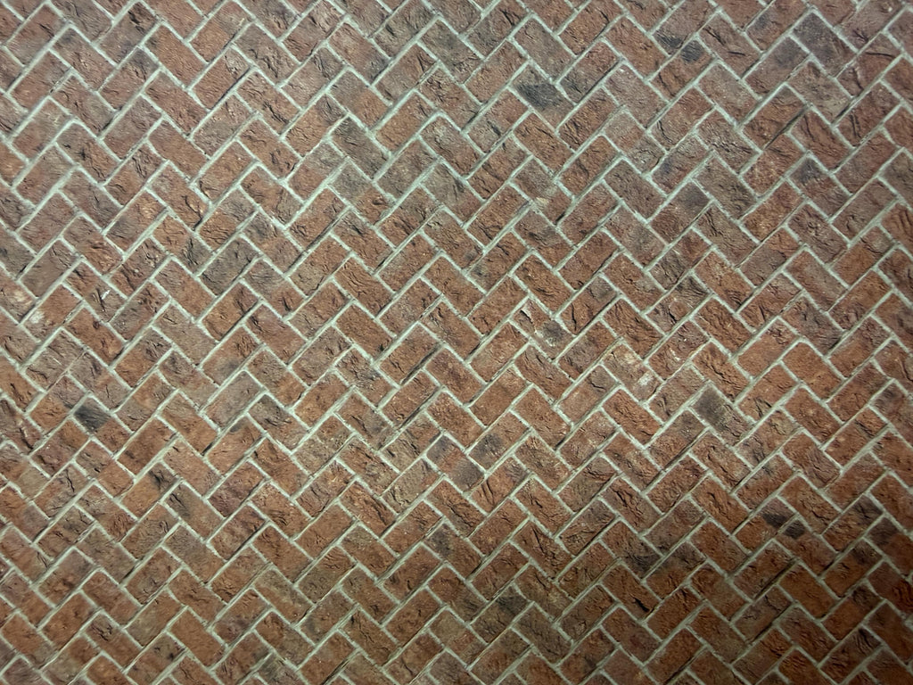 Miniature Weathered Embossed Herringbone Brick Paving Sheet, 15-15/16 x 11-5/8 inch, DIY Dollhouse Supply