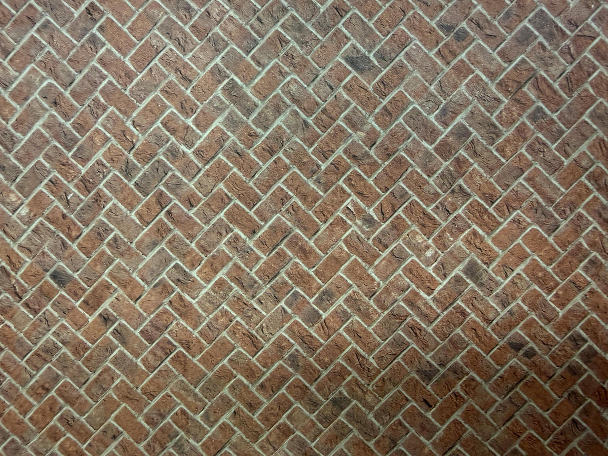 Miniature Weathered Embossed Herringbone Brick Paving Sheet, 15-15/16 x 11-5/8 inch, DIY Dollhouse Supply