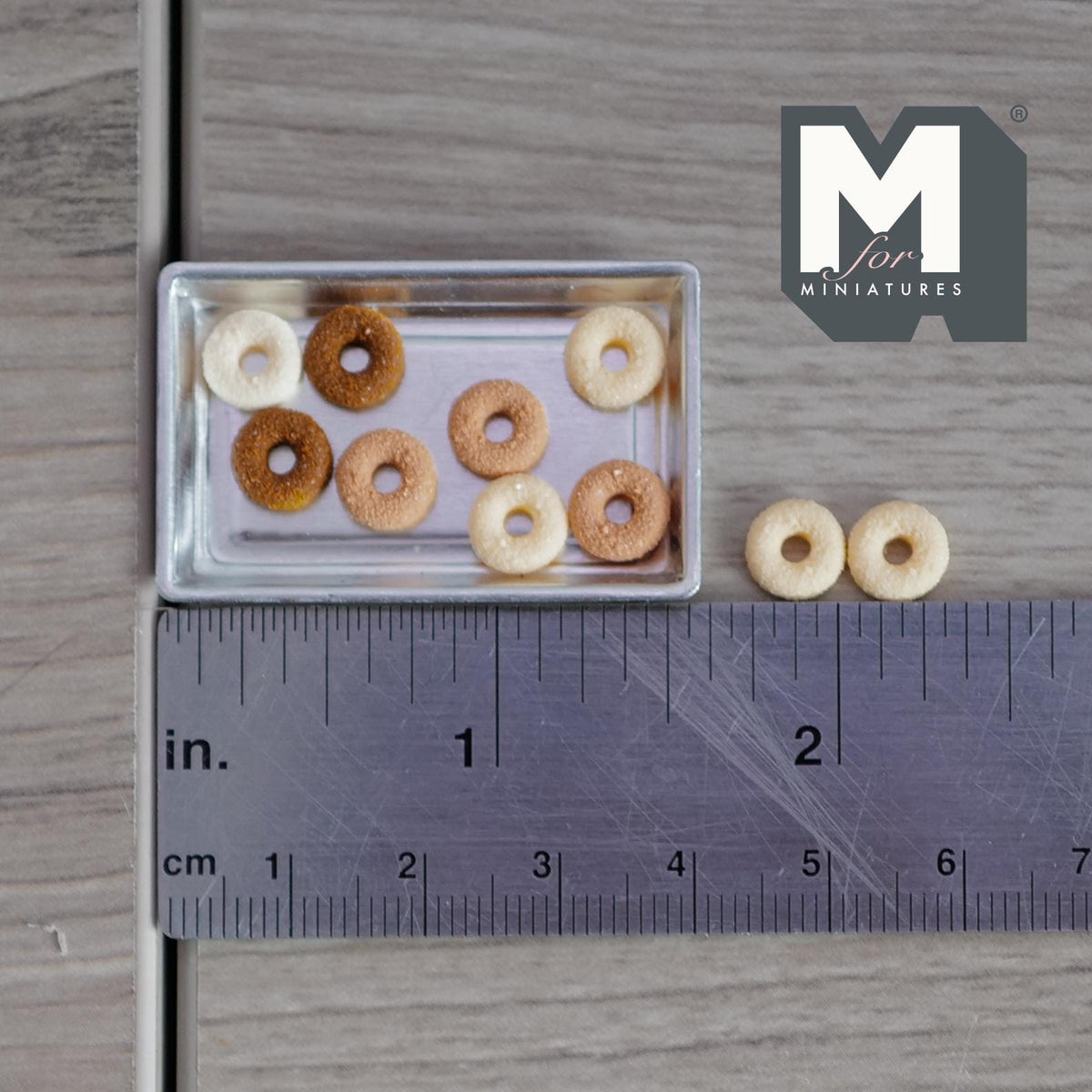 1:12 Scale Miniature Assorted Donuts – 10-Piece Bakery Set with Silver Serving Tray for Dollhouses (Fake miniature) - E022
