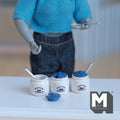 Miniature Kitchen Storage Jars and Spoons Set of 3, 1:12 Scale Dollhouse Kitchen Accessories Spice Jars 1/2 inch dia. (blue) (Metal)- E038