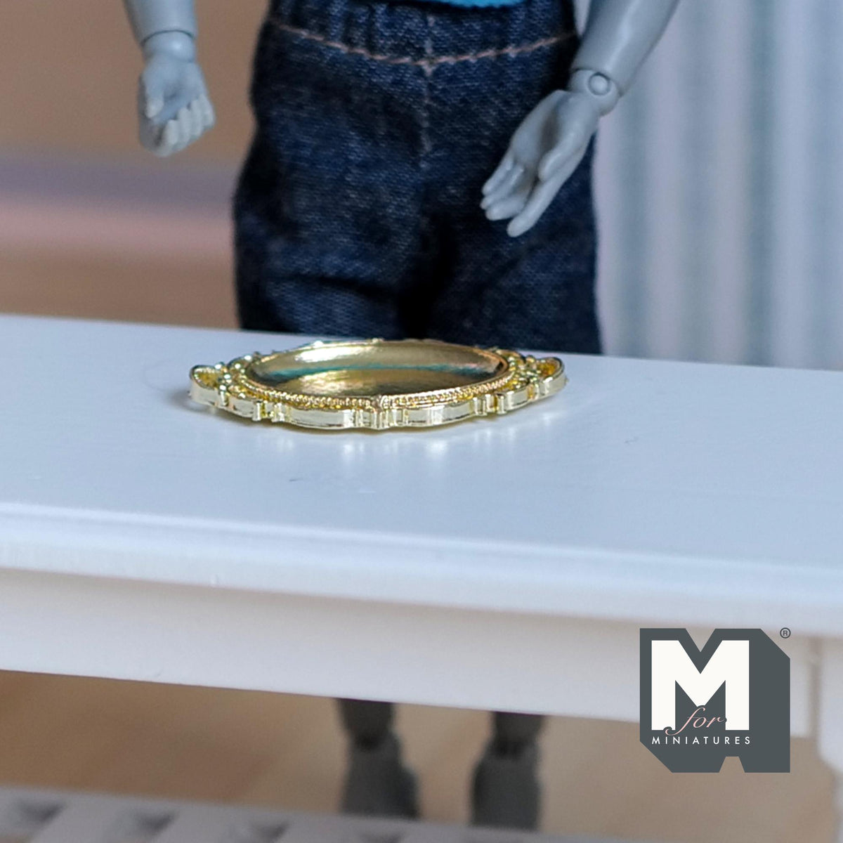 1:12 Scale Miniature Ornate Serving Tray Elegant Rococo Style Metal Platter for Dollhouse Dining and Afternoon Tea (gold) - F068