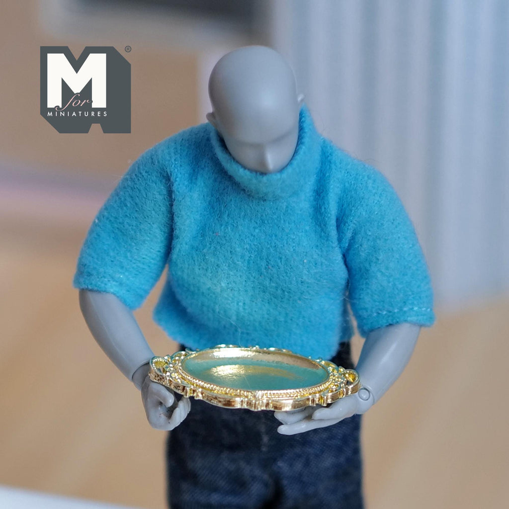 1:12 Scale Miniature Ornate Serving Tray Elegant Rococo Style Metal Platter for Dollhouse Dining and Afternoon Tea (gold) - F068