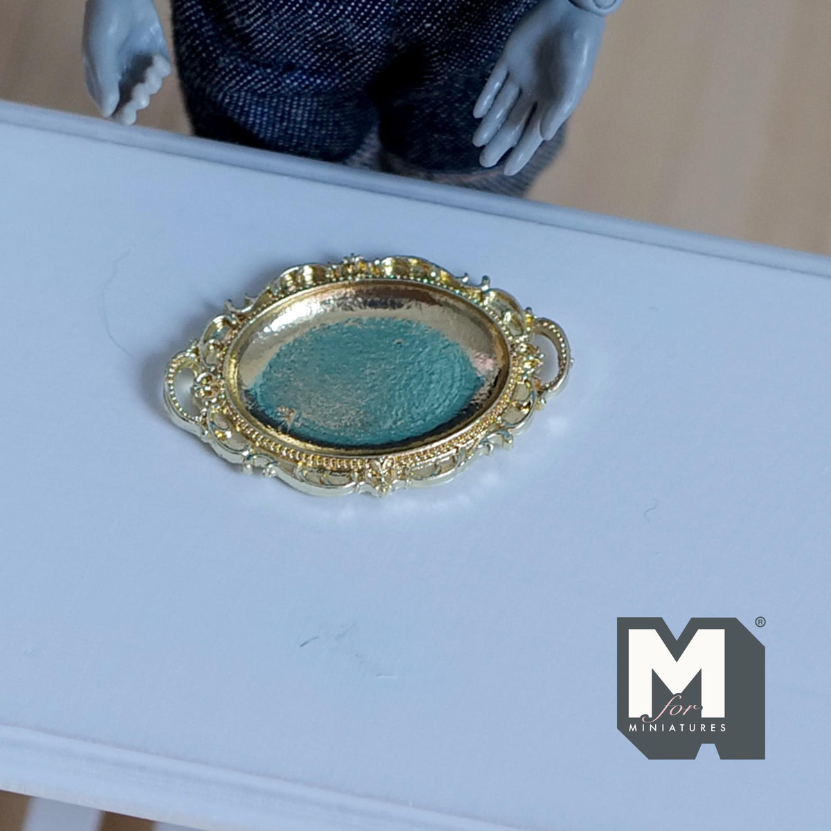 1:12 Scale Miniature Ornate Serving Tray Elegant Rococo Style Metal Platter for Dollhouse Dining and Afternoon Tea (gold) - F068