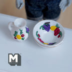 Miniature Fruit Pitcher and Bowl Set 1:12 Scale Dollhouse Hand-Painted Harvest Motif Set of 2 (resin) - B043