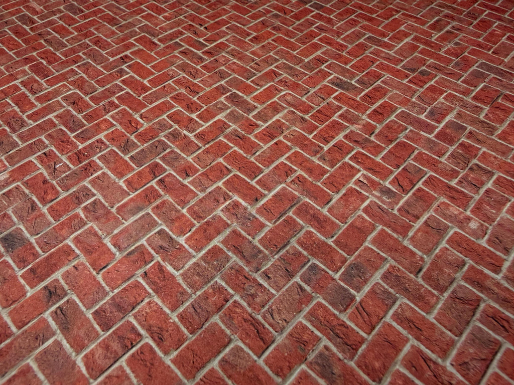 Miniature Red Embossed Herringbone Brick Paving Sheet, 15-15/16 x 11-5/8 inch, DIY Dollhouse Supply