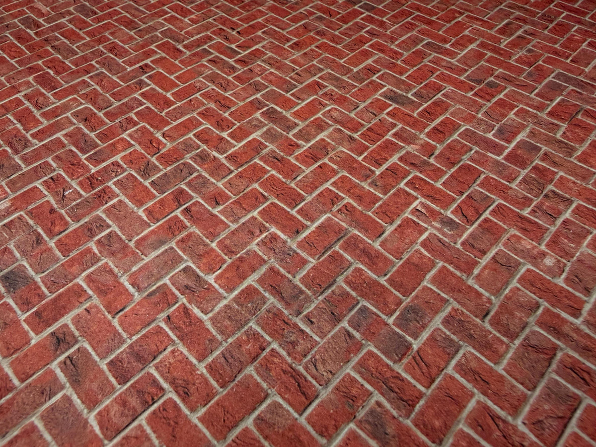 Miniature Red Embossed Herringbone Brick Paving Sheet, 15-15/16 x 11-5/8 inch, DIY Dollhouse Supply