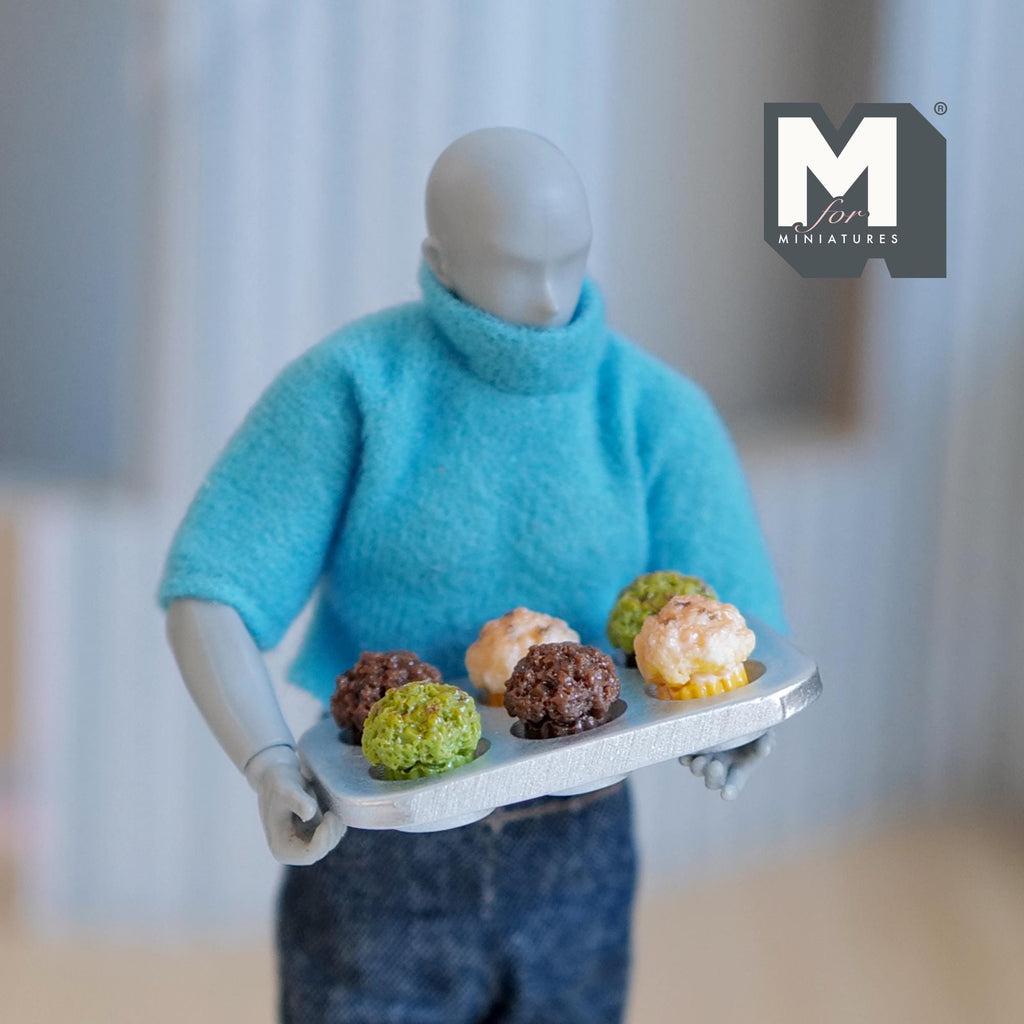 Miniature Muffin Tin Set Cupcakes Pastry Mixed Berry Chocolate Matcha Muffins Dollhouse Kitchen Bakery Decor Set of 7 - E041