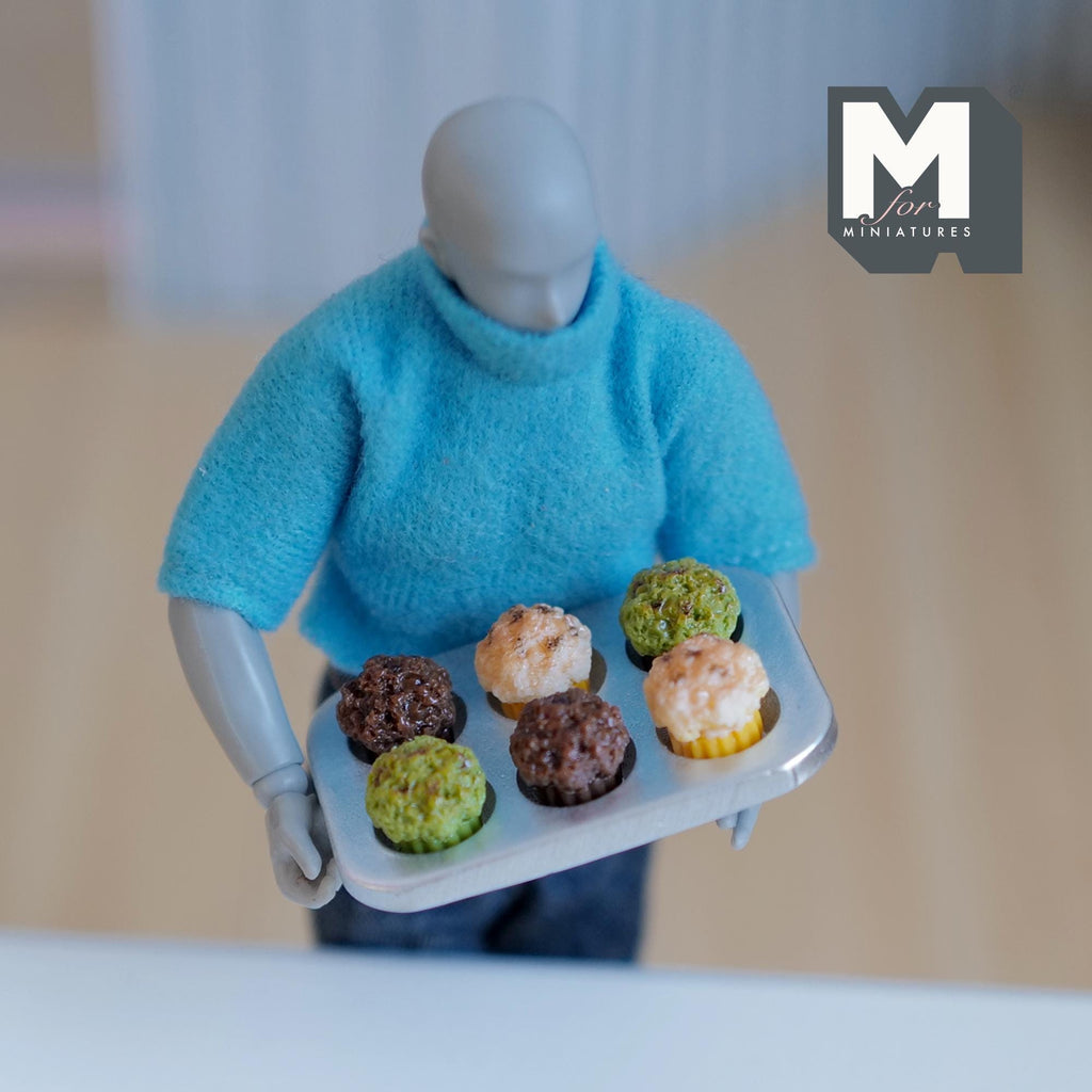 Miniature Muffin Tin Set Cupcakes Pastry Mixed Berry Chocolate Matcha Muffins Dollhouse Kitchen Bakery Decor Set of 7 - E041