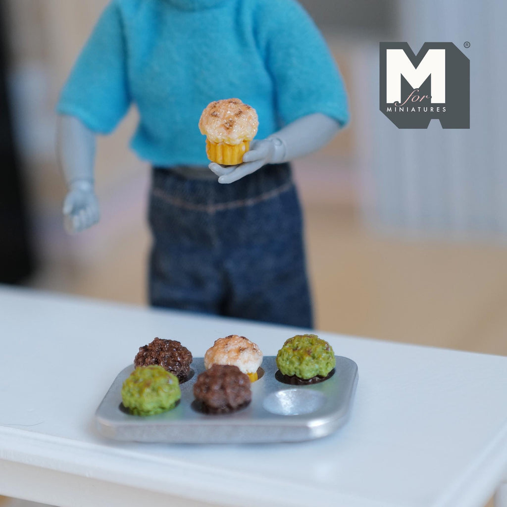 Miniature Muffin Tin Set Cupcakes Pastry Mixed Berry Chocolate Matcha Muffins Dollhouse Kitchen Bakery Decor Set of 7 - E041