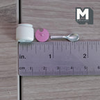 Miniature Kitchen Storage Jars and Spoons Set of 3, 1:12 Scale Dollhouse Kitchen Accessories Spice Jars 1/2 inch dia. (Metal)(pink) - E040