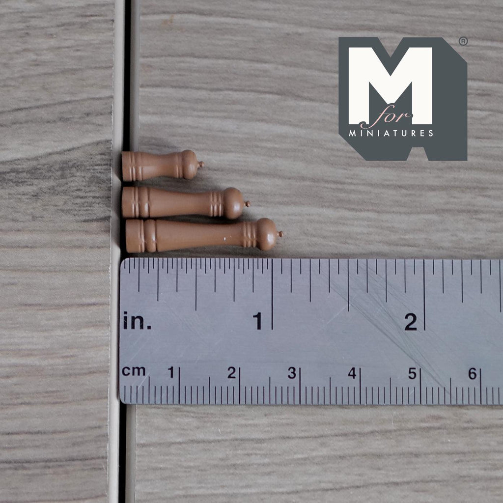 Miniature Salt and Pepper Grinders Set 1:12 Scale Dollhouse Kitchen Spice Mill Set of 3 (brown) - F029