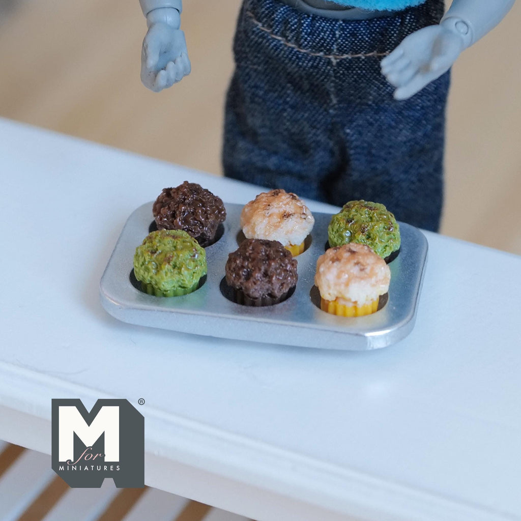 Miniature Muffin Tin Set Cupcakes Pastry Mixed Berry Chocolate Matcha Muffins Dollhouse Kitchen Bakery Decor Set of 7 - E041
