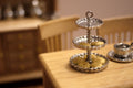 1:12 Scale Miniature 3 Tier Serving Stand with Top Handle, 1-3/8 inch tall, DIY Dollhouse Supply (silver)