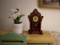 1:12 Scale Miniature Wood Mantel Clock, Scroll Top, 1-7/8 inch tall, DIY Dollhouse Supply (brown)
