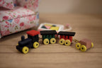 1:12 Scale Miniature Wood Toy Train, Black Engine and Colored Cars, 3-9/16 inch long, DIY Dollhouse Supply