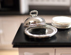 1:12 Scale Miniature Round Serving Tray with Dome Cover, Set of 2, 1-5/16 inch dia., DIY Dollhouse Supply (silver) (small)