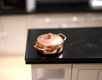 1:12 Scale Miniature Metal Cooking Pot with Lid, Side Handles, 1 inch dia., DIY Dollhouse Supply (copper)