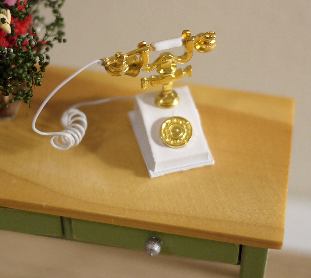 Dollhouse Supplies rotary dial telephone doll house  metal phone 1 12th scale miniature - E064