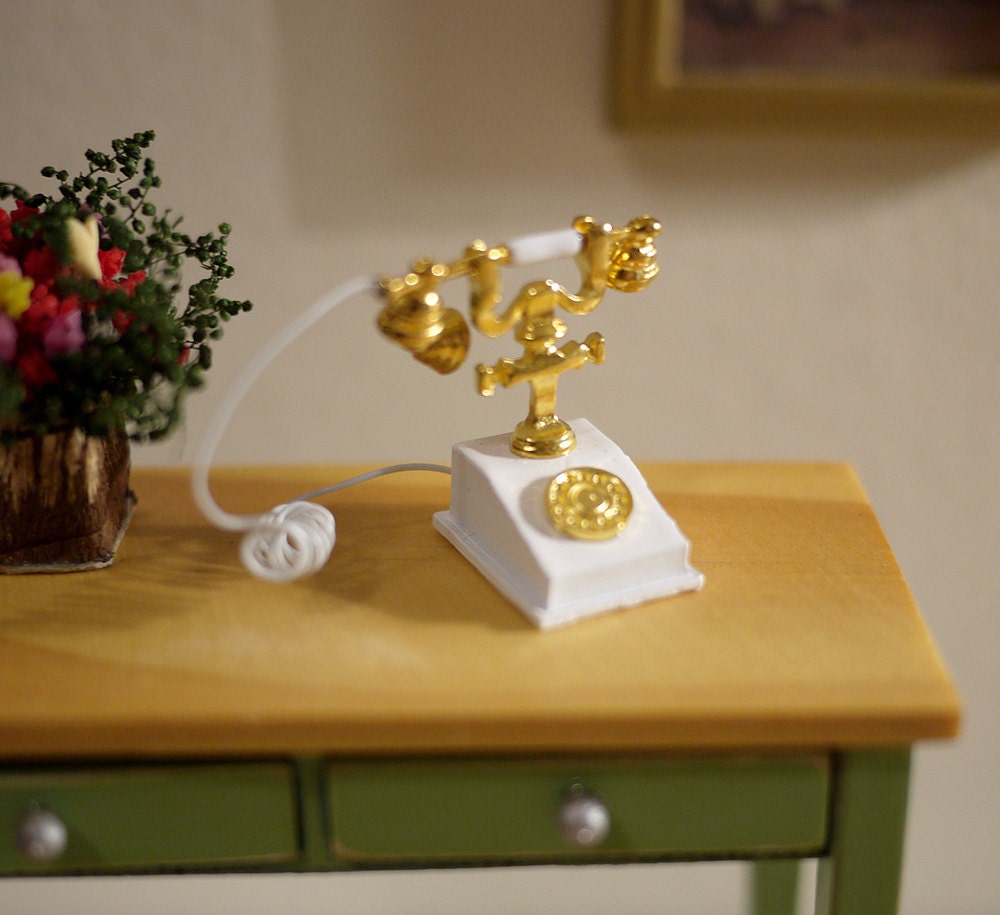 Dollhouse Supplies rotary dial telephone doll house  metal phone 1 12th scale miniature - E064