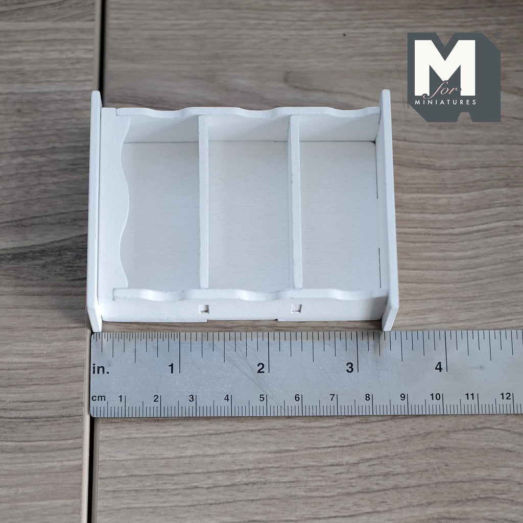Miniature Scalloped Bookcase 1:12 Scale Wooden Bookshelf Dollhouse Furniture Display Cabinet 3-3/8 inch tall (white) - K021
