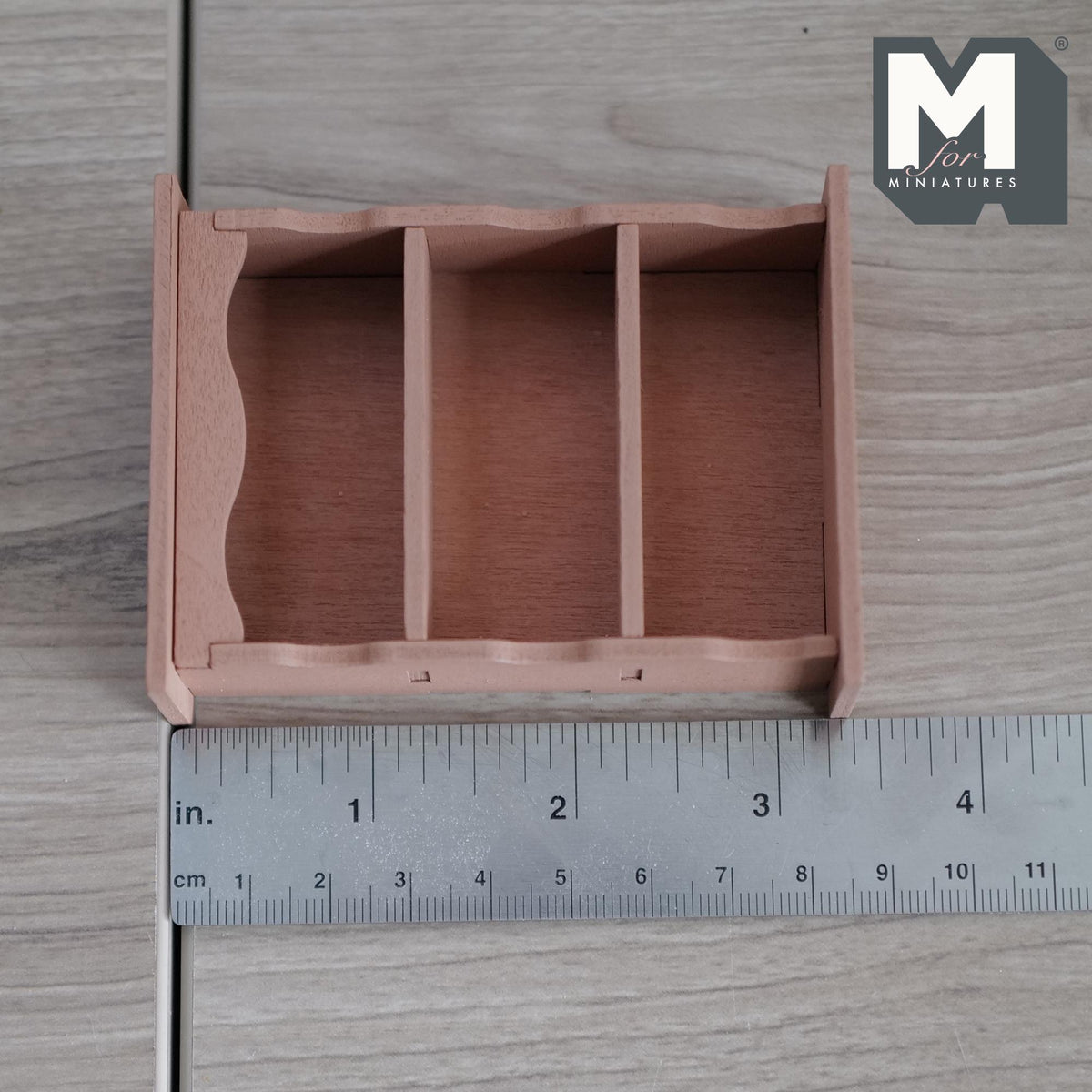 Miniature Scalloped Bookcase 1:12 Scale Wooden Bookshelf Dollhouse Furniture Display Cabinet 3-3/8 inch tall (gray) - K021