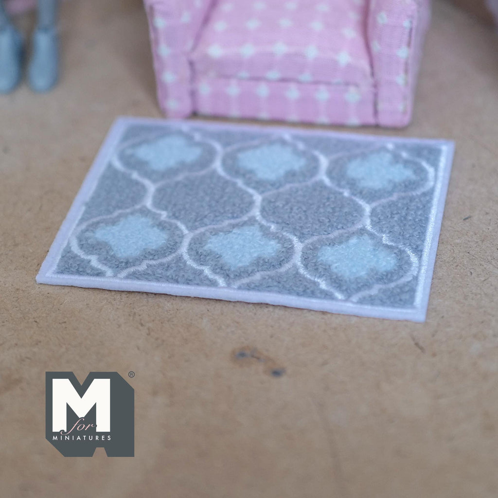 Miniature Quatrefoil Area Rug 1:12 Scale Dollhouse Rectangular Shag Rug Living Room Carpet 3-5/8 inch long (beige) - K021