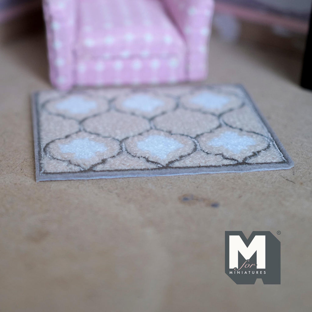 Miniature Quatrefoil Area Rug 1:12 Scale Dollhouse Rectangular Shag Rug Living Room Carpet 3-5/8 inch long (beige) - K021