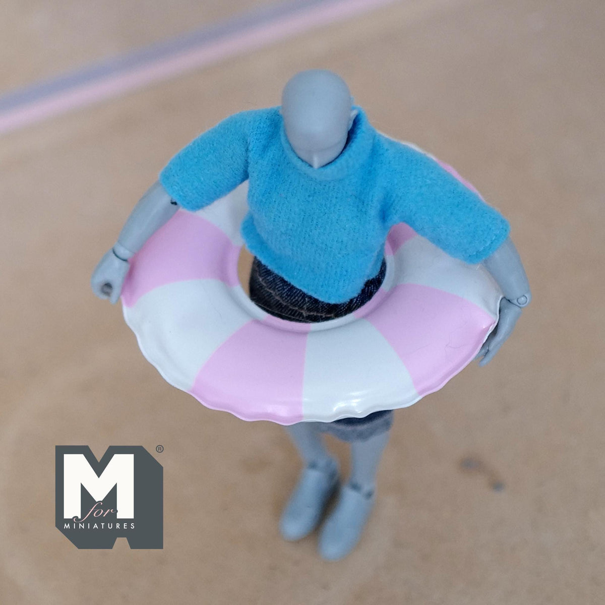 Miniature Round Pool Float 1:12 Scale Dollhouse Swimming Pool Tube Inflated Pool Raft 3-3/8 inch dia. (light blue) - K021