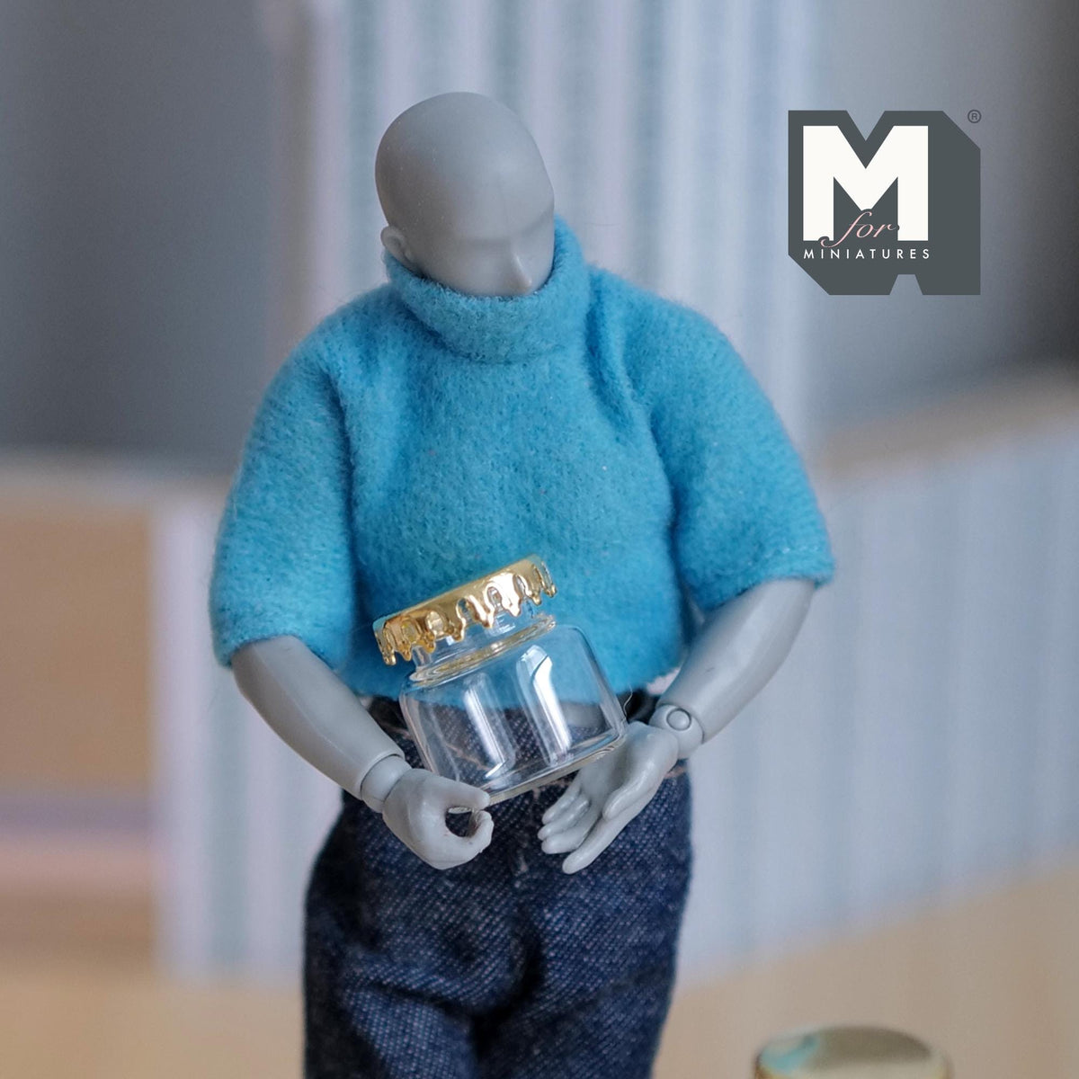 Miniature Glass Jars with Metal Lids 1:12 Scale Dollhouse Decor Set of 2 , 3/4 inch tall - E081